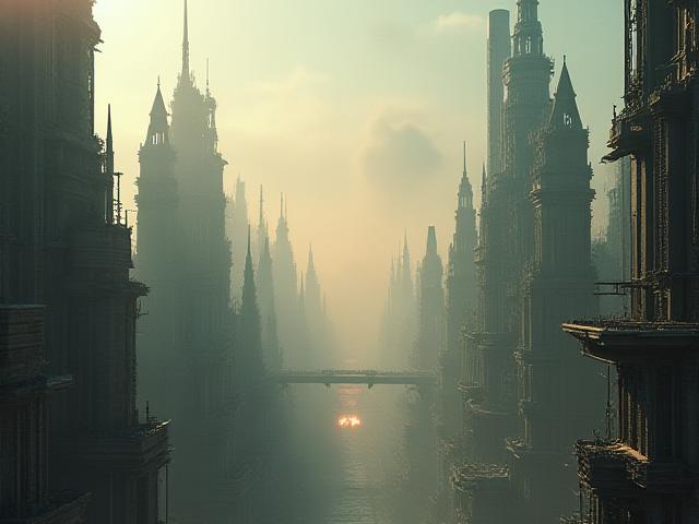 Escena de efectos visuales futuristas en una ciudad distópica